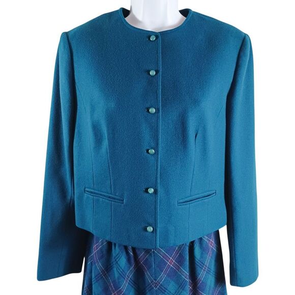 Vtg Pendleton Wool 2pc Suit Set Blue Blazer Plaid Skirt Academia Cottagecore USA - Picture 4 of 13